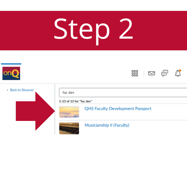 Step 2 for searching for the course by name in OnQ