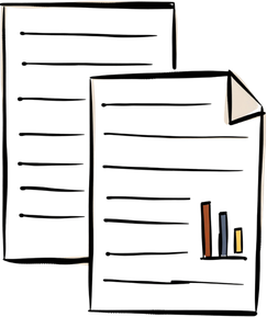 Two documents, one showing a bar chart with four bars of varying heights.