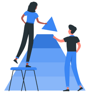 Illustration of 2 people stacking 4 layers of a pyramid 