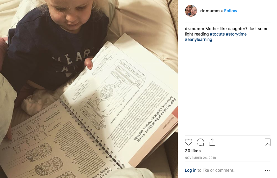 Dawn's daughter reading a med school textbook 