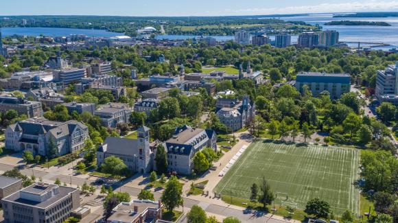 Aerial shot of Queen's campus