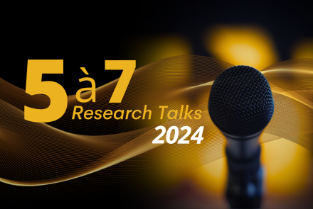 close up of microphone with text 5 à 7 Research Talks 2024 