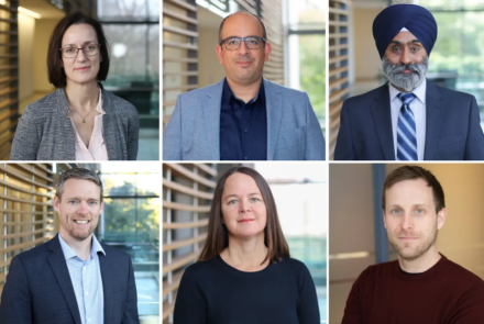 [Top row, from left]: Dr. Kerstin de Wit, Dr. Nader Ghasemlou, Dr. Jagdeep Walia. [Bottom row, from left]: Dr. Jordan Miller, Dr. Karen Yeates, Dr. Sébastien Talbot