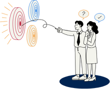 Illustration of two workers asking questions looking at targets