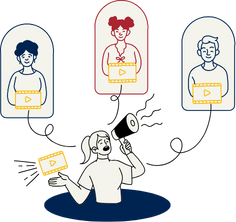 Icon of a person with a megaphone connecting to 3 other people