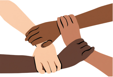 Illustration of four arms of different skin tones linked together in a circle.