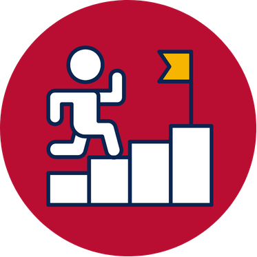 Illustration of people climbing a bar graph towards a trophy.
